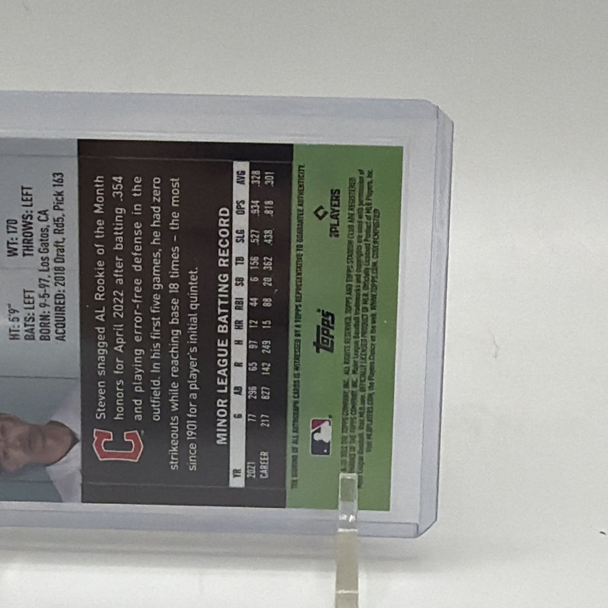 Topps 2022 Stadium Club Chrome Steven Kwan RC Auto #SCCUA-SK Autographs