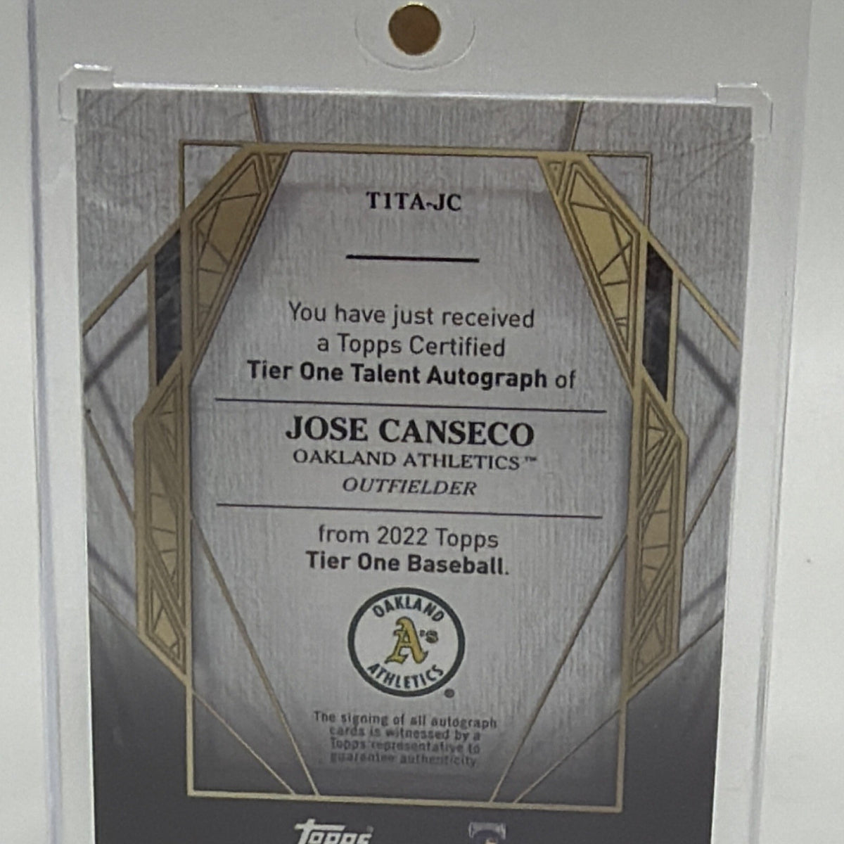 Topps 2022 Tier One Jose Canseco Tier One Talent Auto #T1TA-JC 015/299