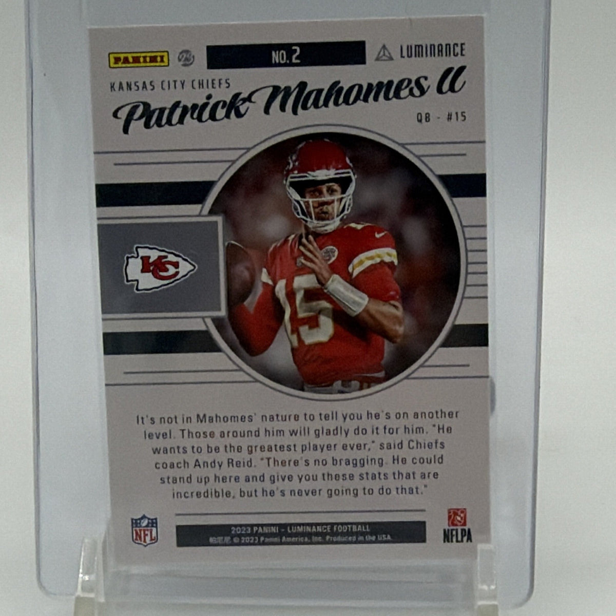 Panini 2023 Luminance Football Fuzion Insert Patrick Mahomes II #2 Chiefs