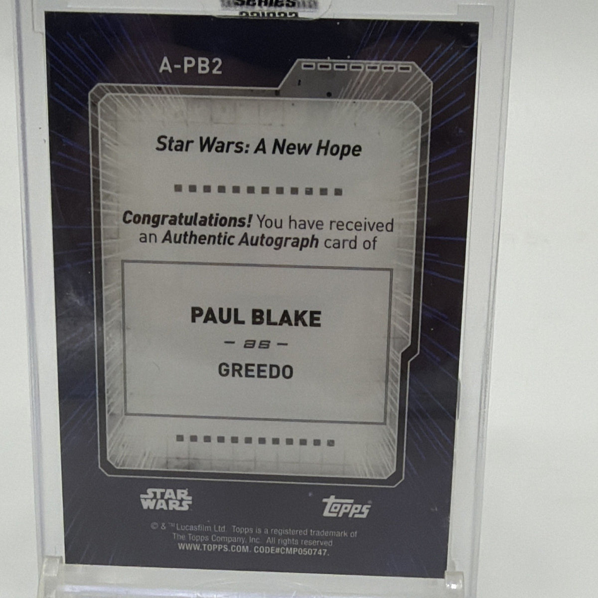 Topps 2017 Star Wars Signature Series Greedo Paul Blake Autograph A-PB2