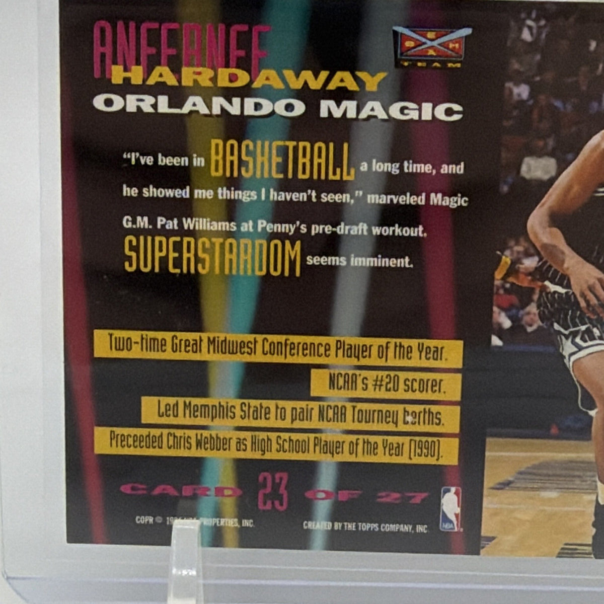 Topps 1993-94 Stadium Club Beam Team Anfernee Hardaway #23 (RC) Magic