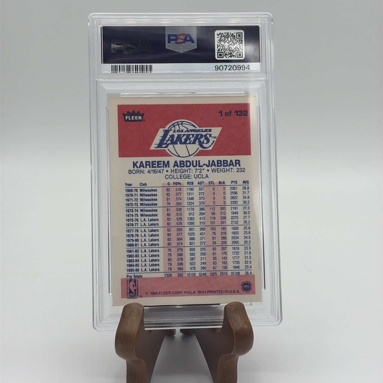 1986-87 Fleer - Kareem Abdul-Jabbar #1 PSA 6 Well Centered The Great