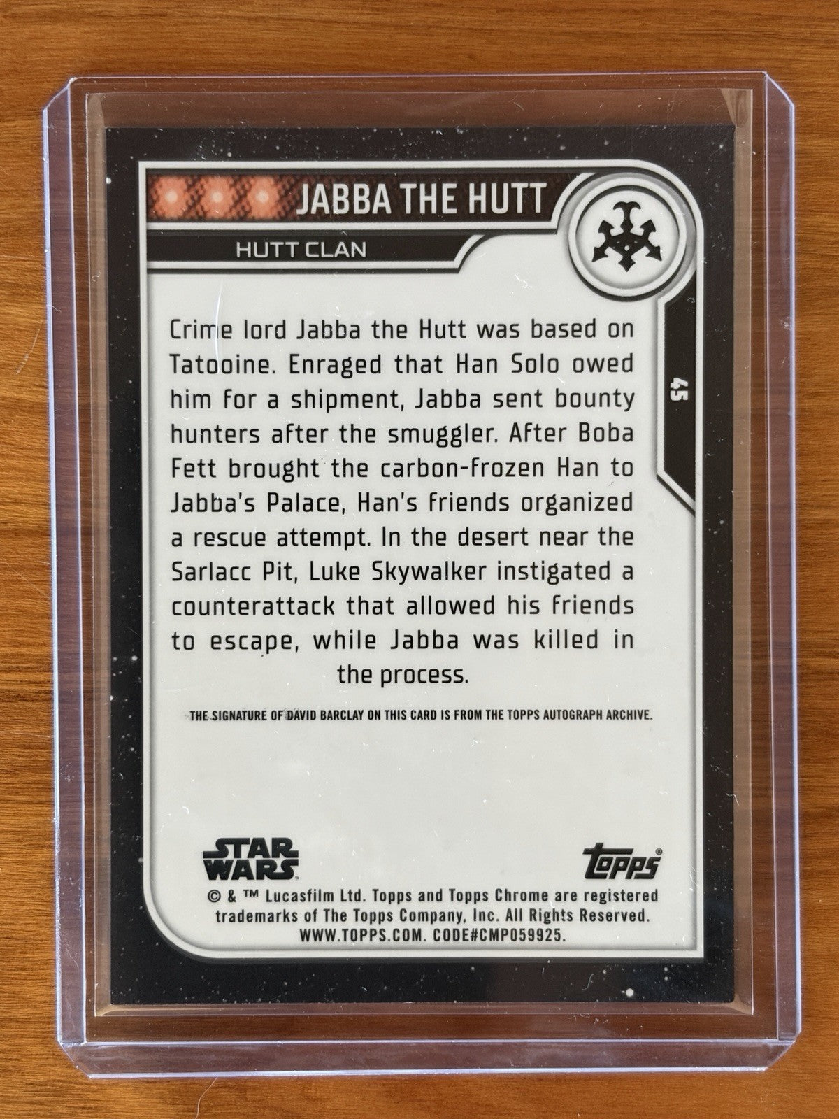 2023 Topps Chrome Star Wars #45 Jabba the Hutt David Barclay Refractor Autograph