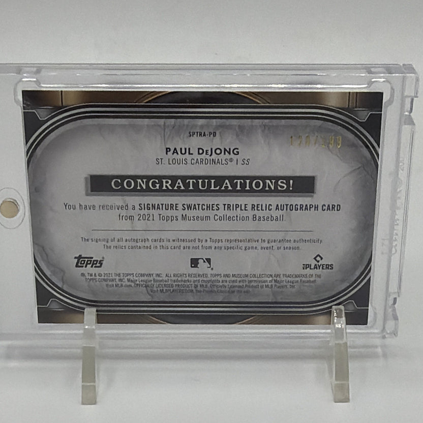 Topps 2021 Museum Collection Paul DeJong Triple Relic Auto SPTRA-PD/199