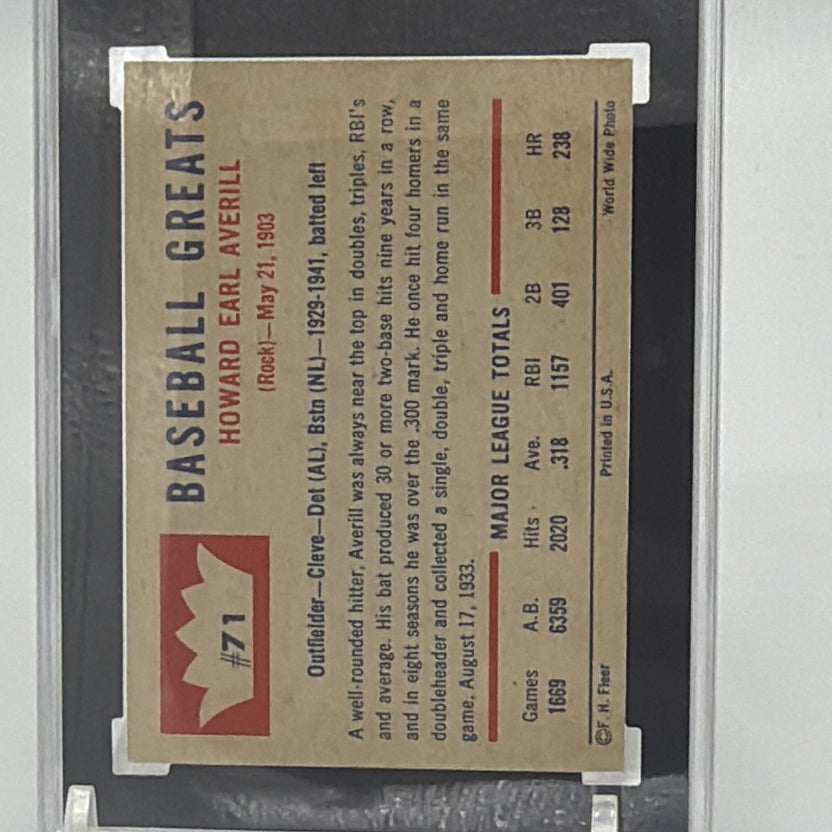 Fleer 1960 Fleer Earl Averill #71 Cleveland Indians MLB Baseball Card SGC 6.5