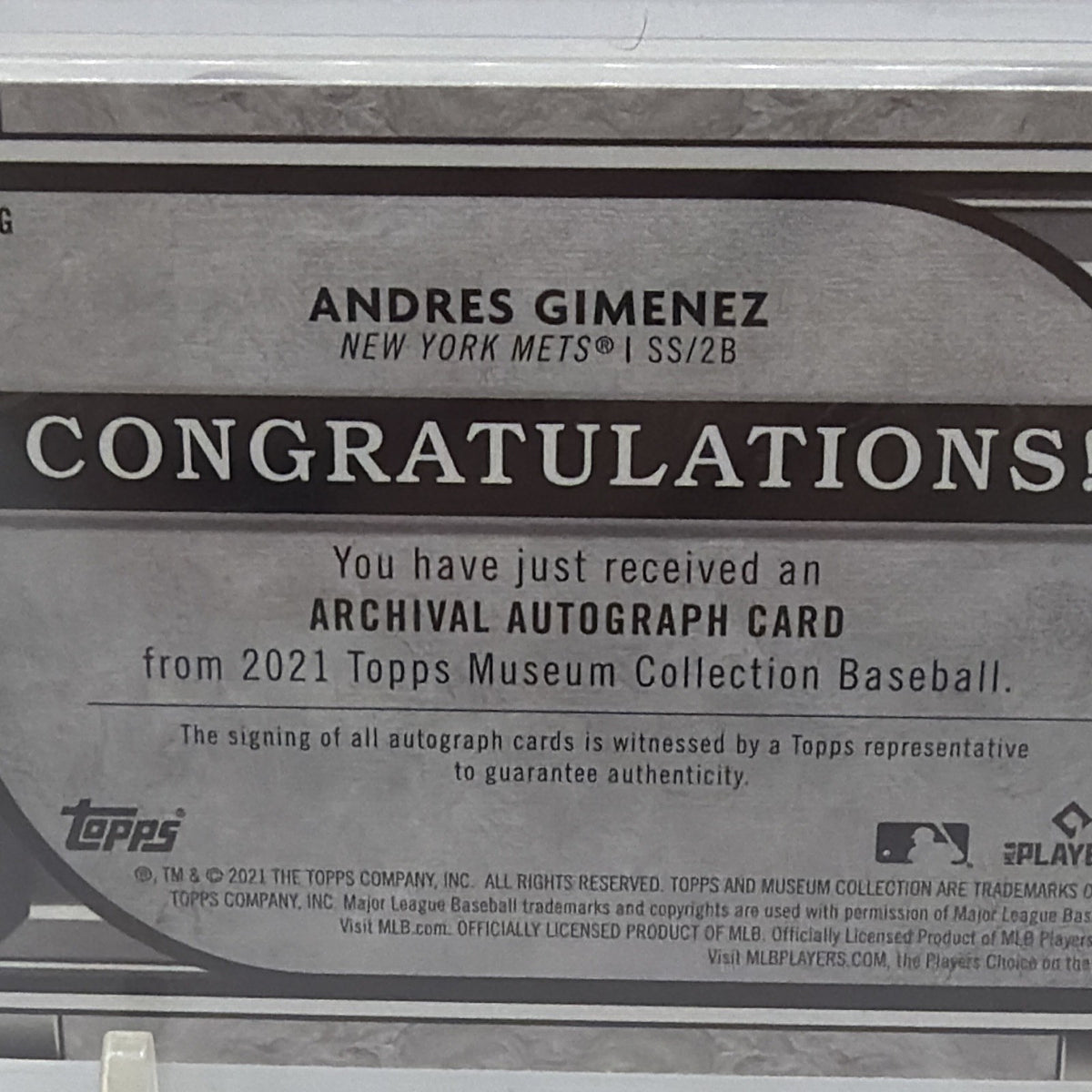 Topps 2021 Museum Archival Autographs Andres Gimenez AA-AG RC Auto /200