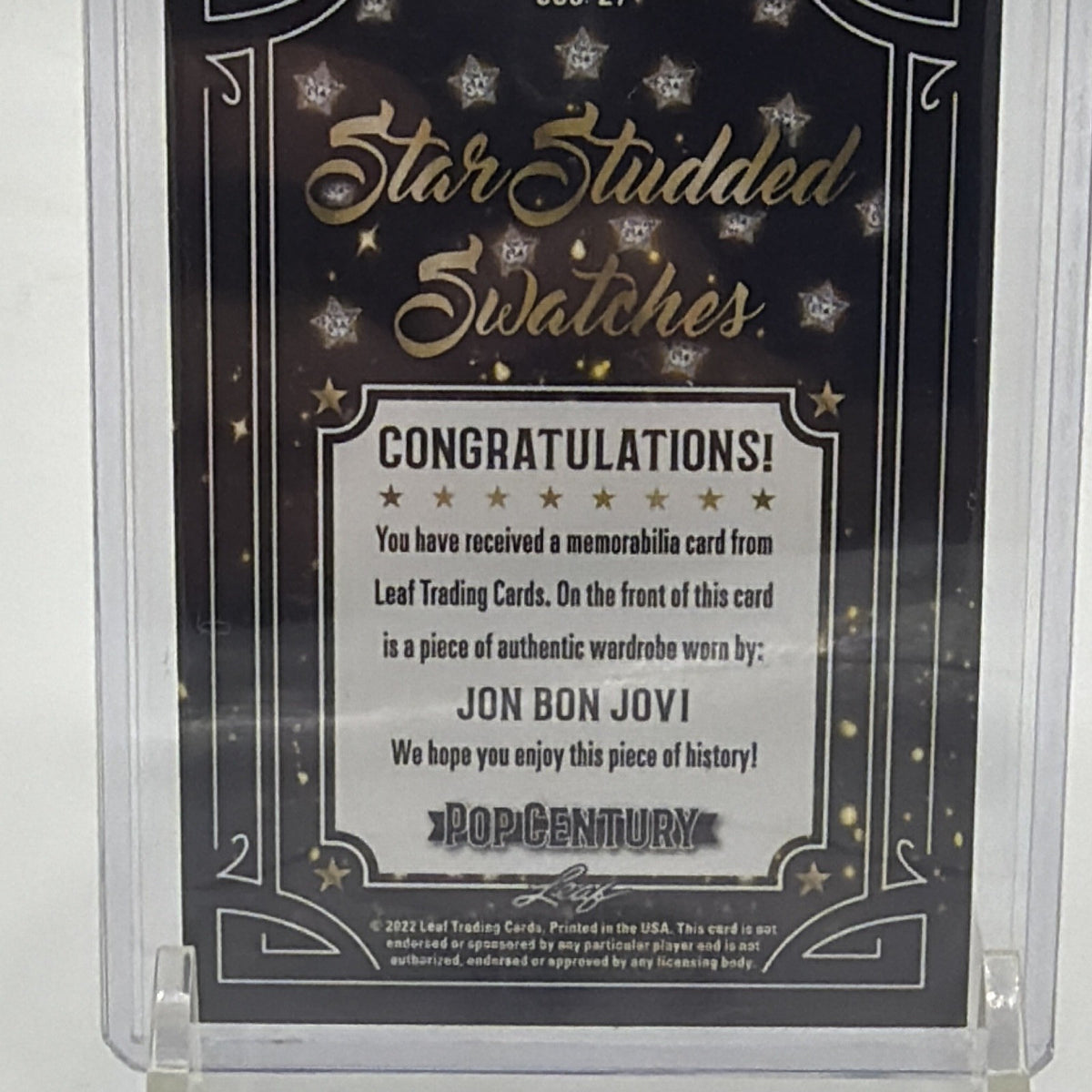 2022 Leaf Pop Century Jon Bon Jovi Worn Relic Card. Tie Die Spandex Of Course!
