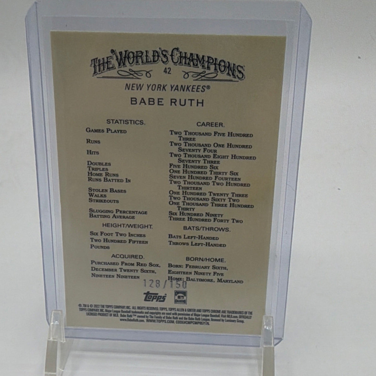 2022 Topps Allen & Ginter Chrome - Babe Ruth #42 Blue Refractor /150