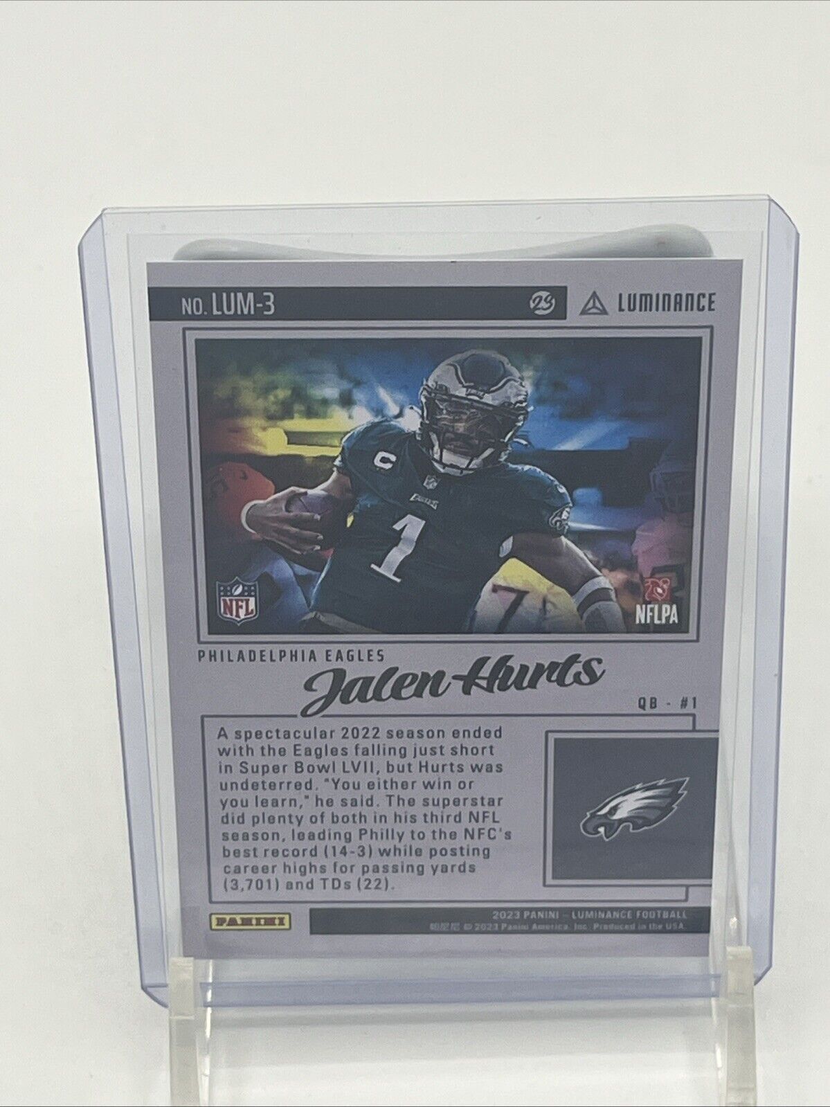 2023 Panini Luminance - #54 Jalen Hurts 1 of 1 Case Hit - Product Hit. Mint. 