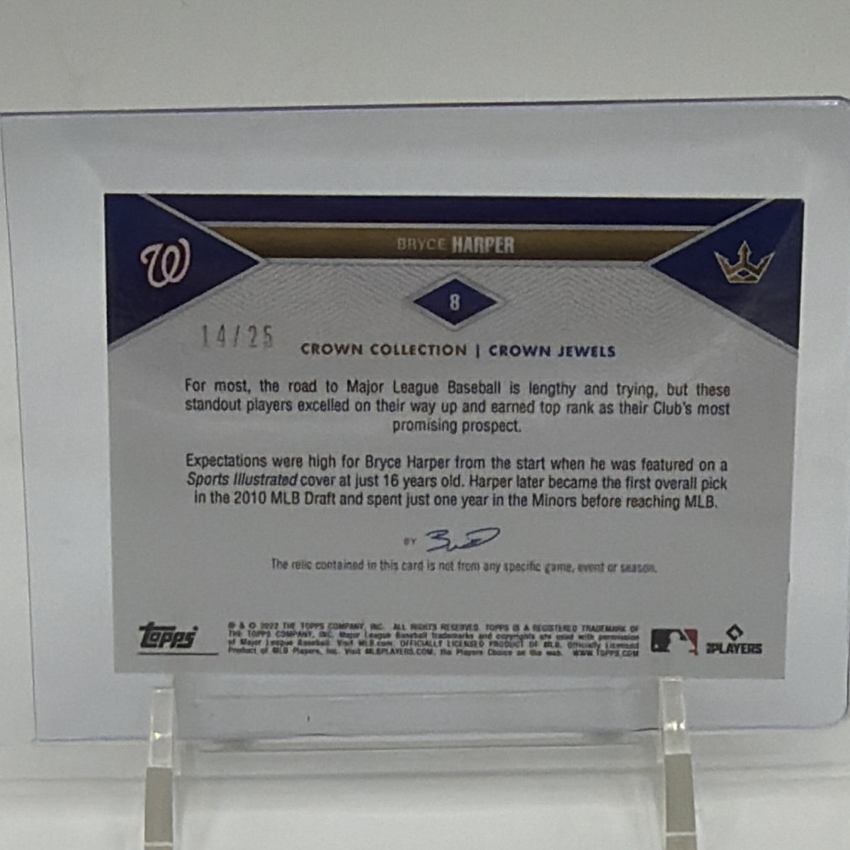 2022 Topps x Bobby Witt Jr. Crown Collection Game Relic Bryce Harper #8 14/25