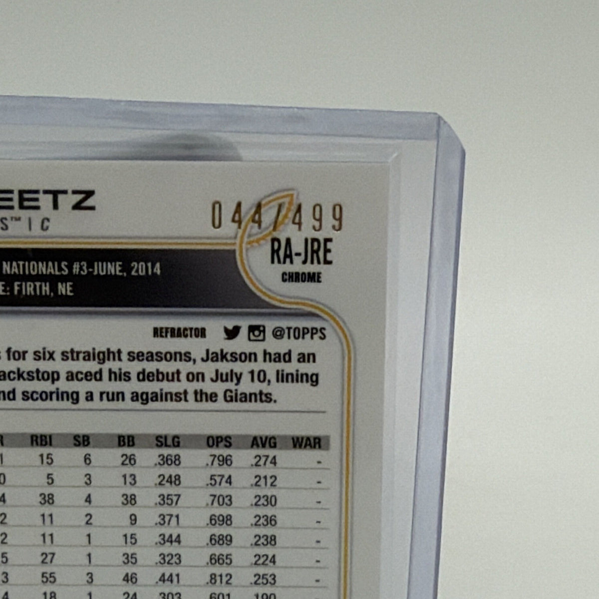 Topps 2022 Chrome Jakson Reetz RC Auto Refractor #044/499 RA-JRE Brewers
