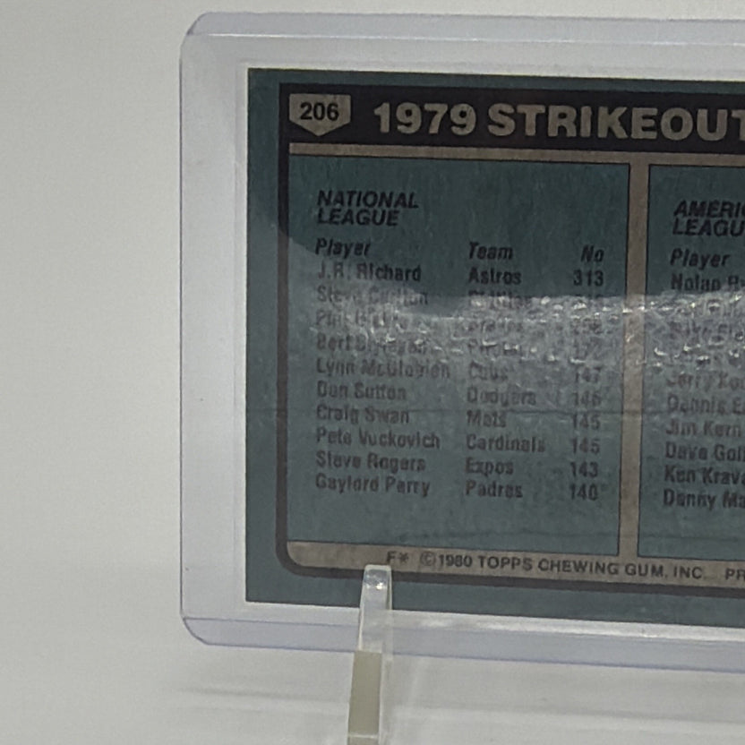 1980 Topps - League Leaders Nolan Ryan, J.R. Richard #206 Strikeouts