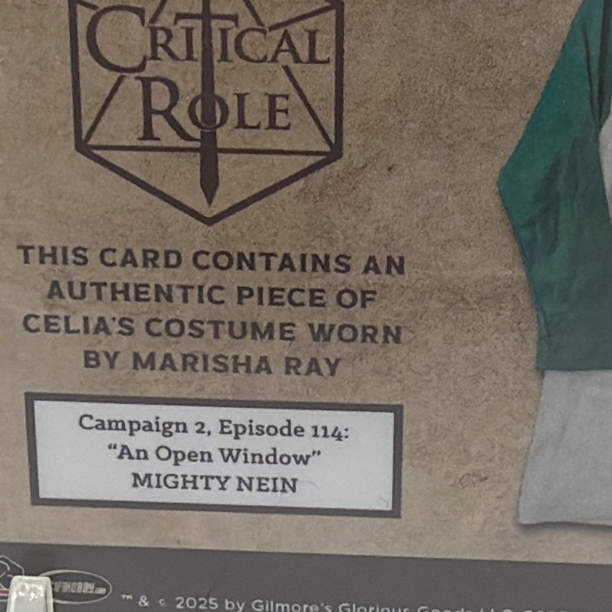 Critical Role 10th anniversary Celia Costume Relic Marisha Ray Card Rittenhouse