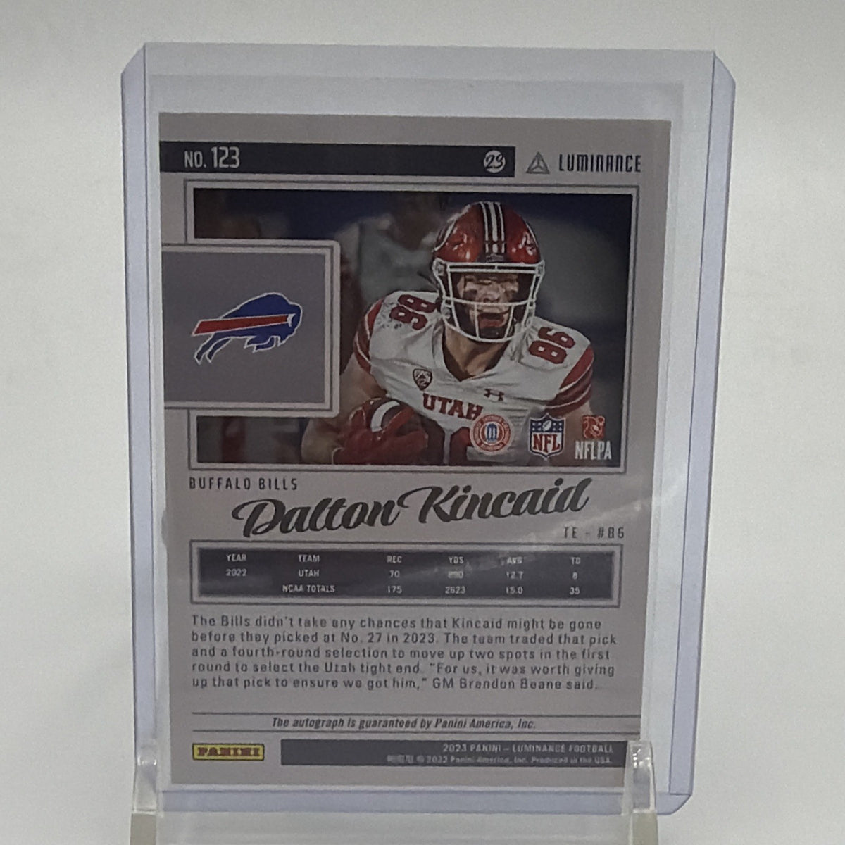 Panini 2023 Luminance Dalton Kincaid #123 RC Auto Autographs 305/350 Bills