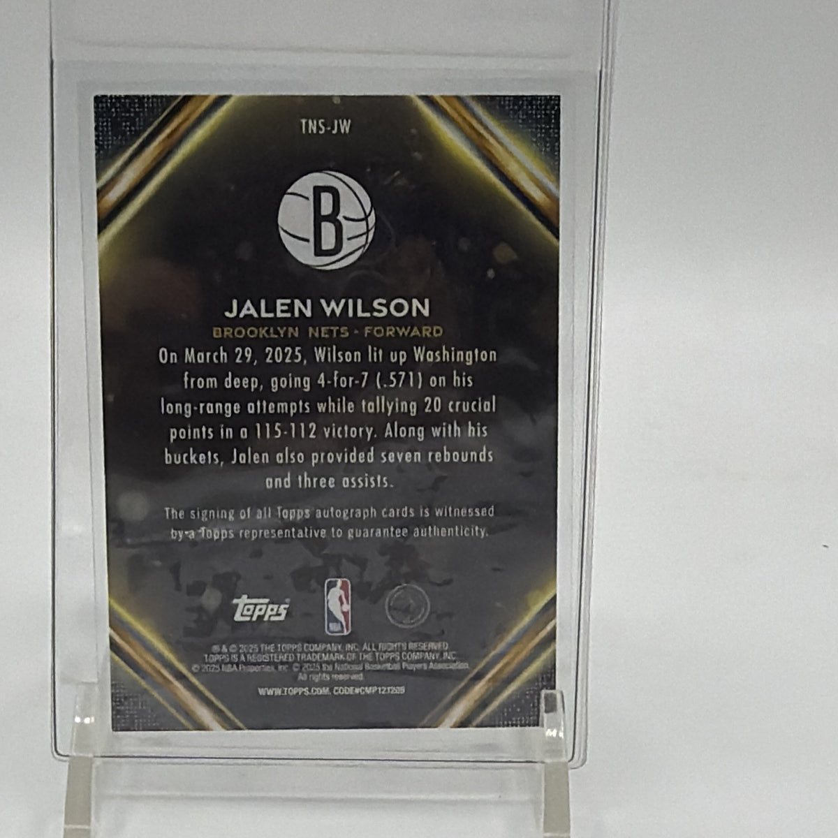 Topps 2025 Notch Signatures Jalen Wilson Hard Signed Auto #TNS-JW Nets