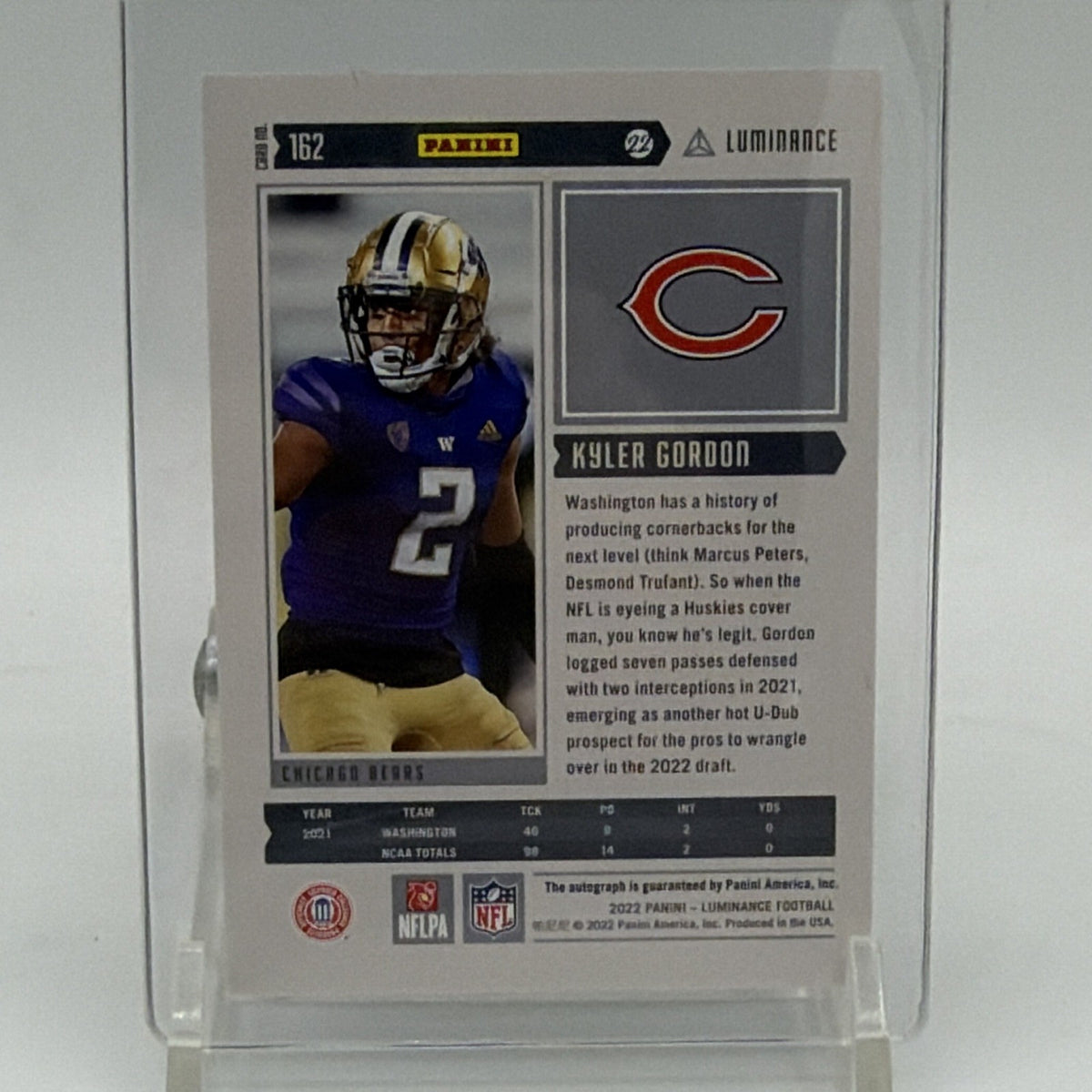 Panini 2022 Luminance Kyler Gordon #162 Rookie Auto 036/349 Chicago Bears