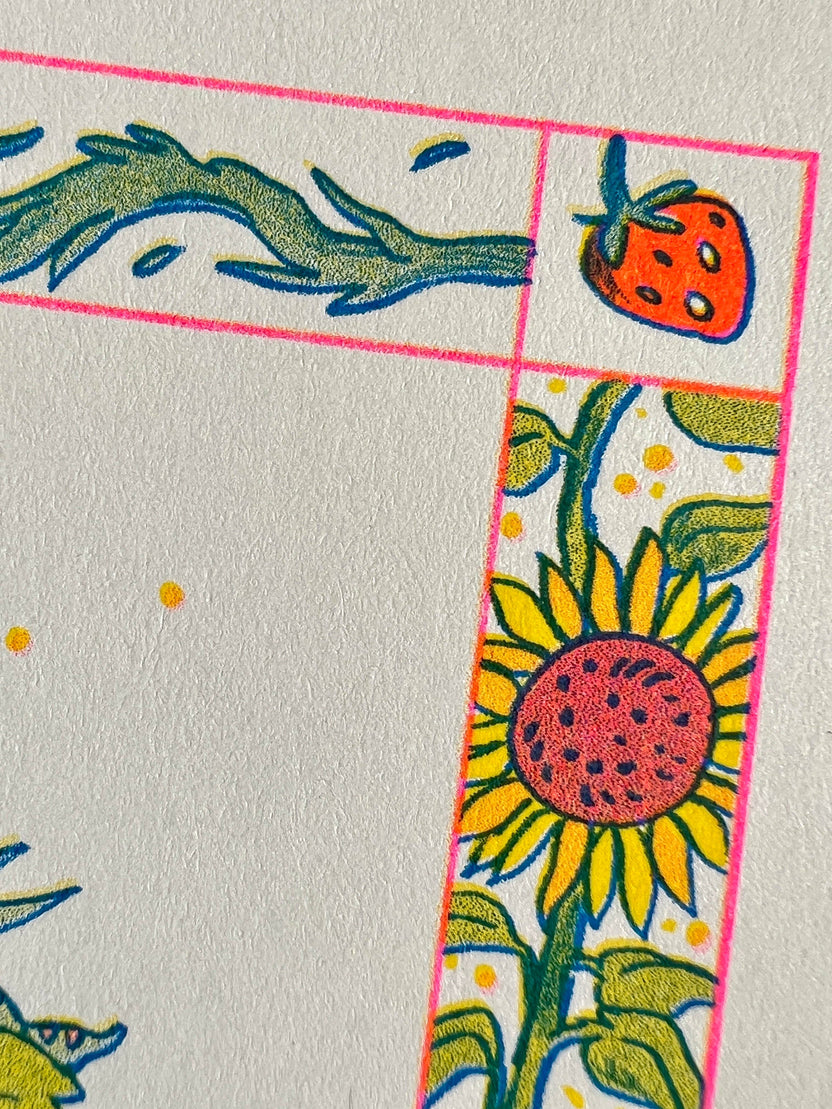 Sunflower Fairy Riso Print by Natalie Andrewson
