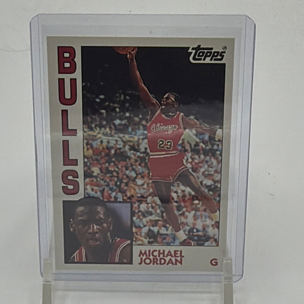 Full front view of Michael Jordan Topps Archives #52 card showing Bulls action photo and portrait