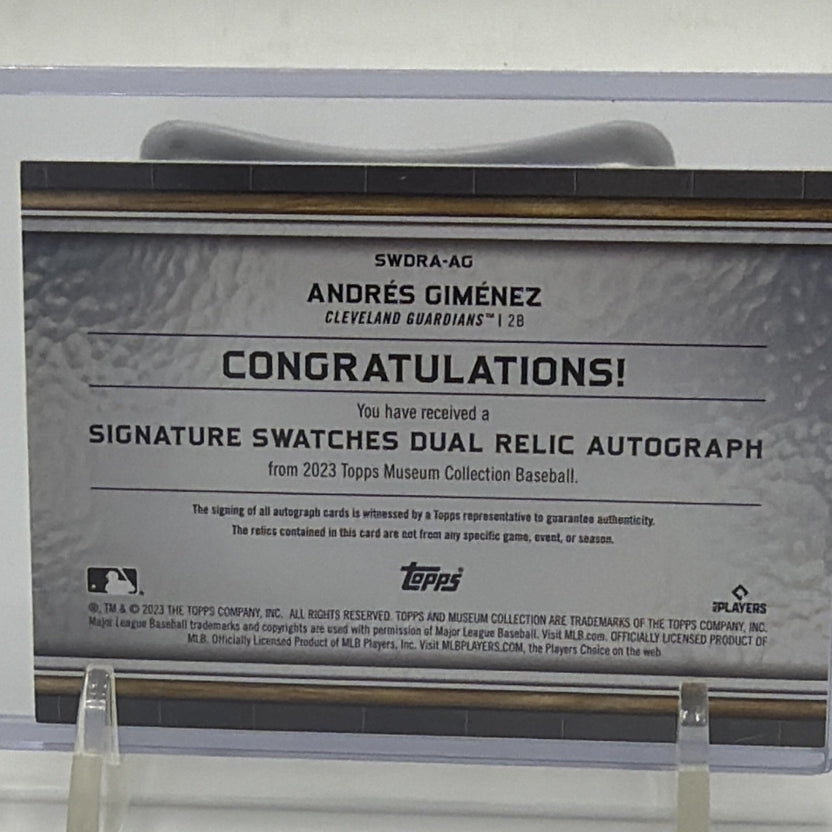 Back detail of Andrés Giménez Museum Collection autograph dual relic numbered 204/399