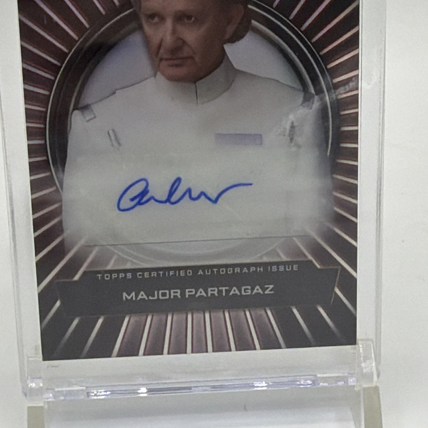 Close-up of Anton Lesser blue-ink autograph on Major Partagaz Star Wars Chrome trading card