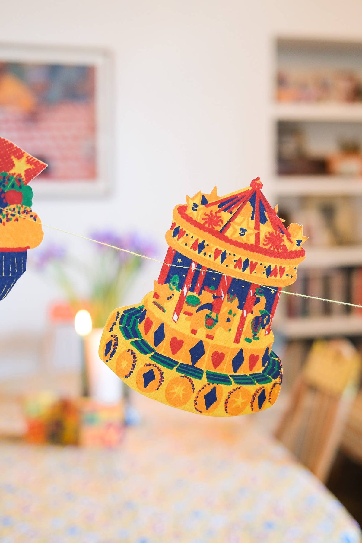 Hand screen printed carousel from the East End Press sewn garland