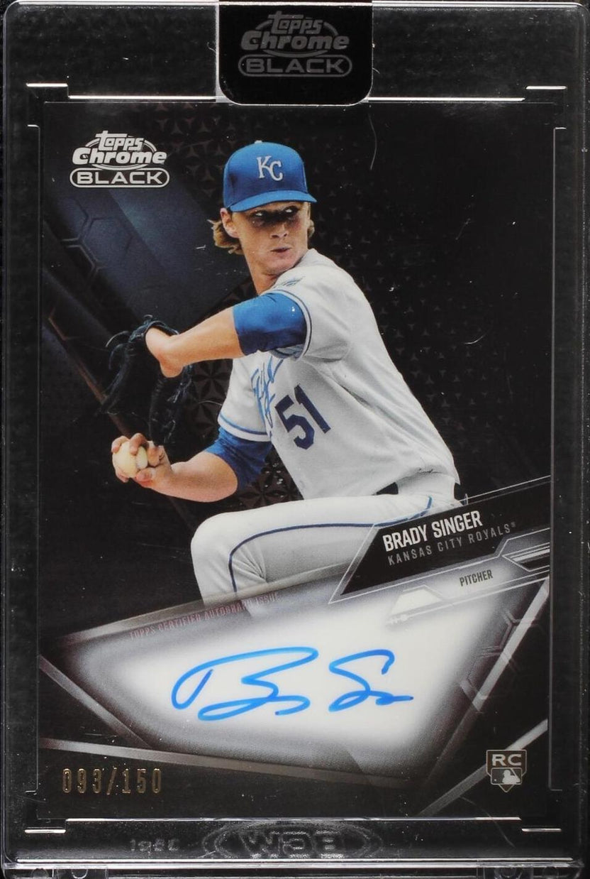 Detail view of Brady Singer 2021 Topps Chrome Black rookie autograph Refractor