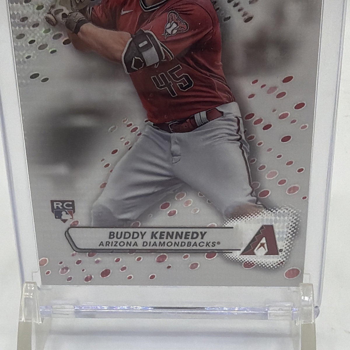 Angled front view of 2023 Topps Pristine Buddy Kennedy #143 Refractor RC