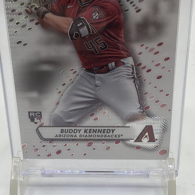 Angled front view of 2023 Topps Pristine Buddy Kennedy #143 Refractor RC