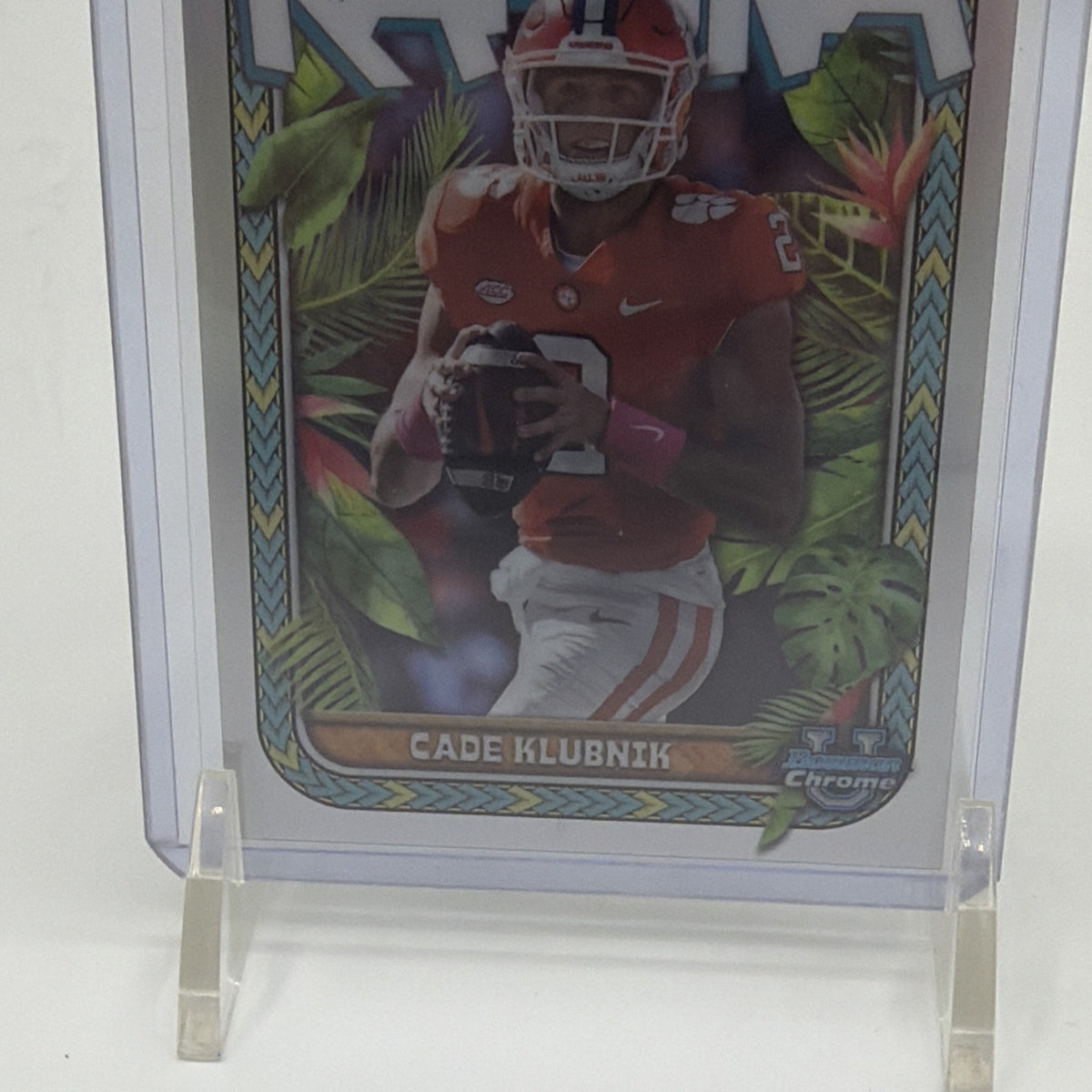 Angled front view of Cade Klubnik 2023 Bowman University Chrome Big Kahuna #TBK-6