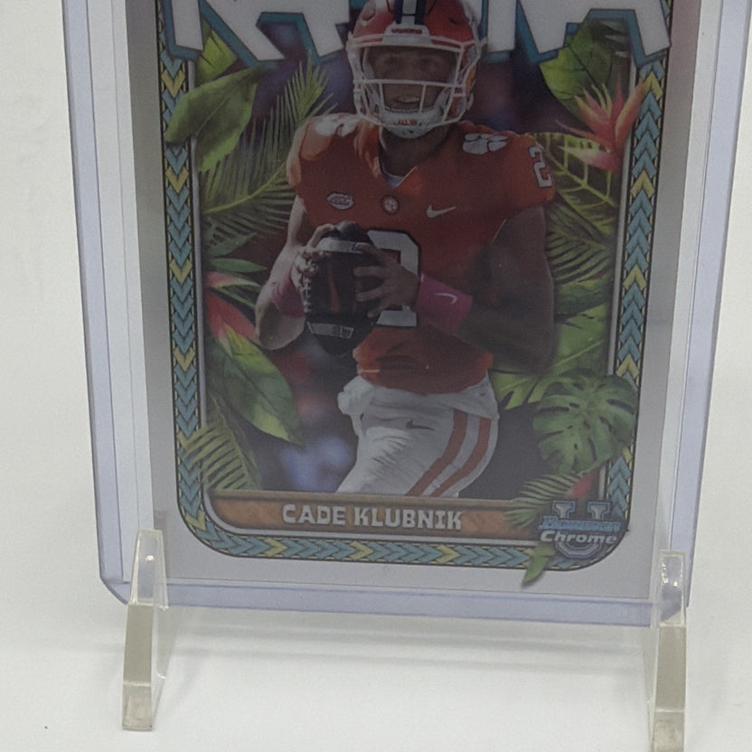 Angled front view of Cade Klubnik 2023 Bowman University Chrome Big Kahuna #TBK-6