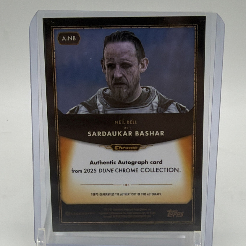 Reverse of Neil Bell Dune Chrome autograph card featuring actor portrait and printed autograph information
