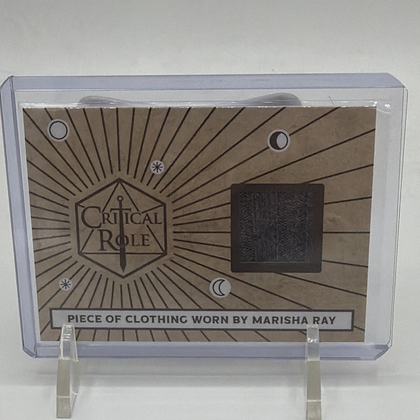 Front of Critical Role 10th Anniversary Marisha Ray clothing relic card with authentic fabric swatch