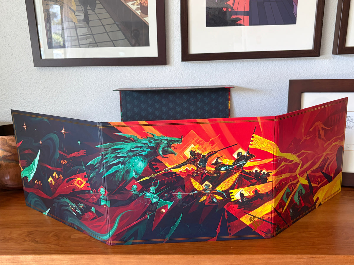Full panoramic artwork across the Daggerheart Hope & Fear Deluxe Edition GM screen.