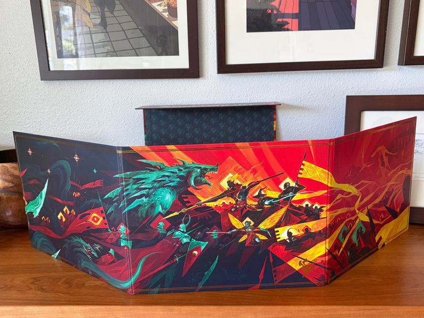 Full panoramic artwork across the Daggerheart Hope & Fear Deluxe Edition GM screen.