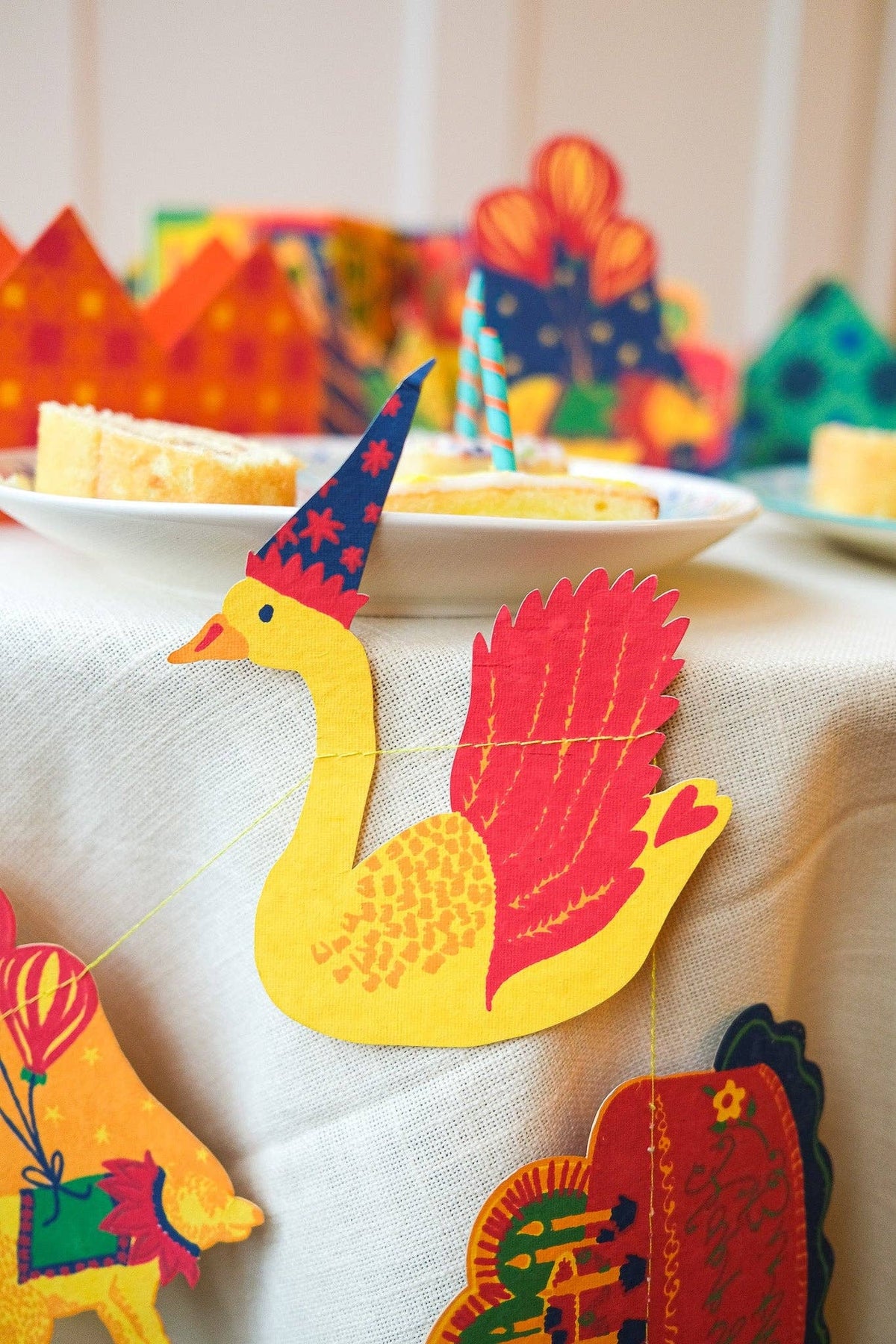 Hand screen printed bird from the colorful East End Press Birthday Party Sewn Garland