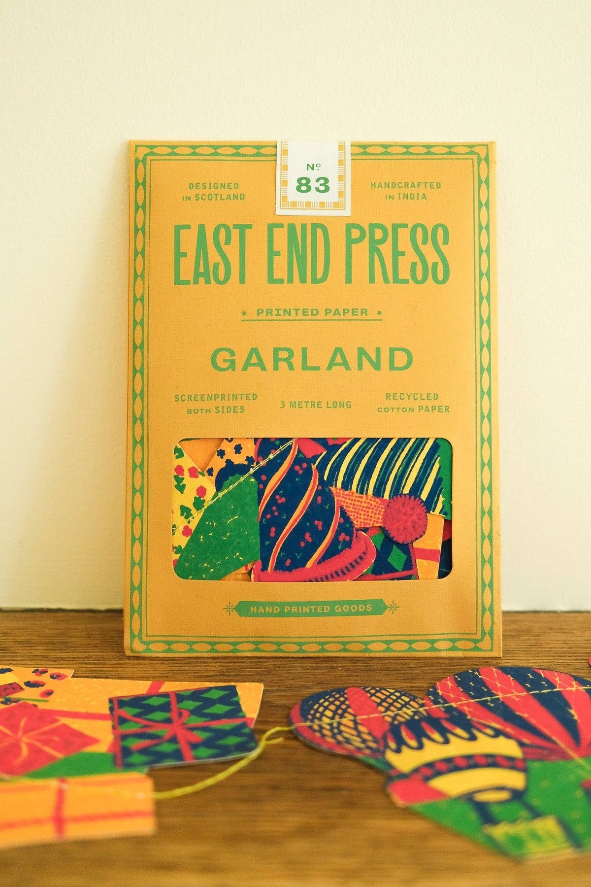 East End Press Birthday Party Sewn Garland in its colorful illustrated packaging