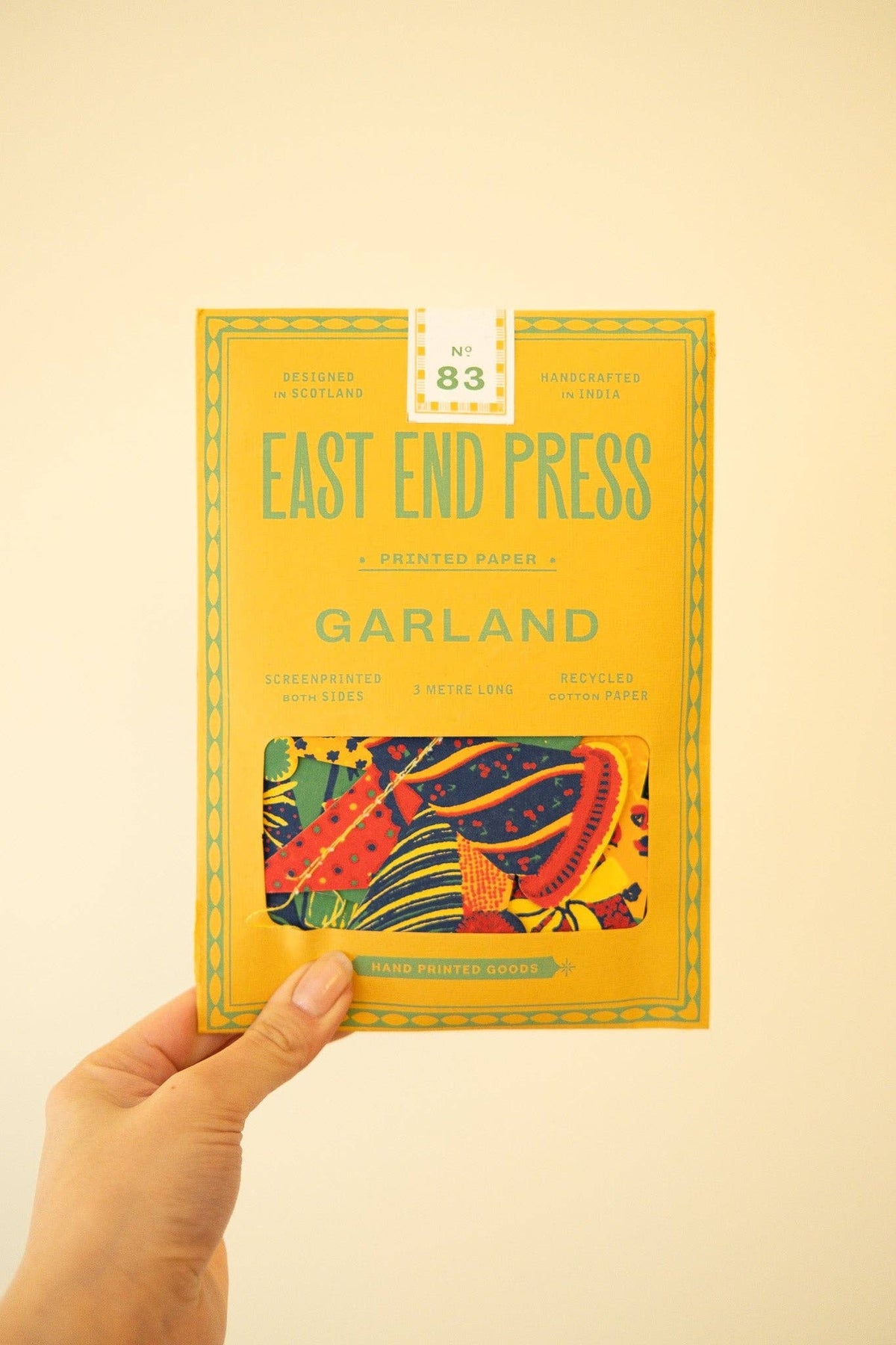 East End Press Birthday Party Sewn Garland in its colorful illustrated packaging