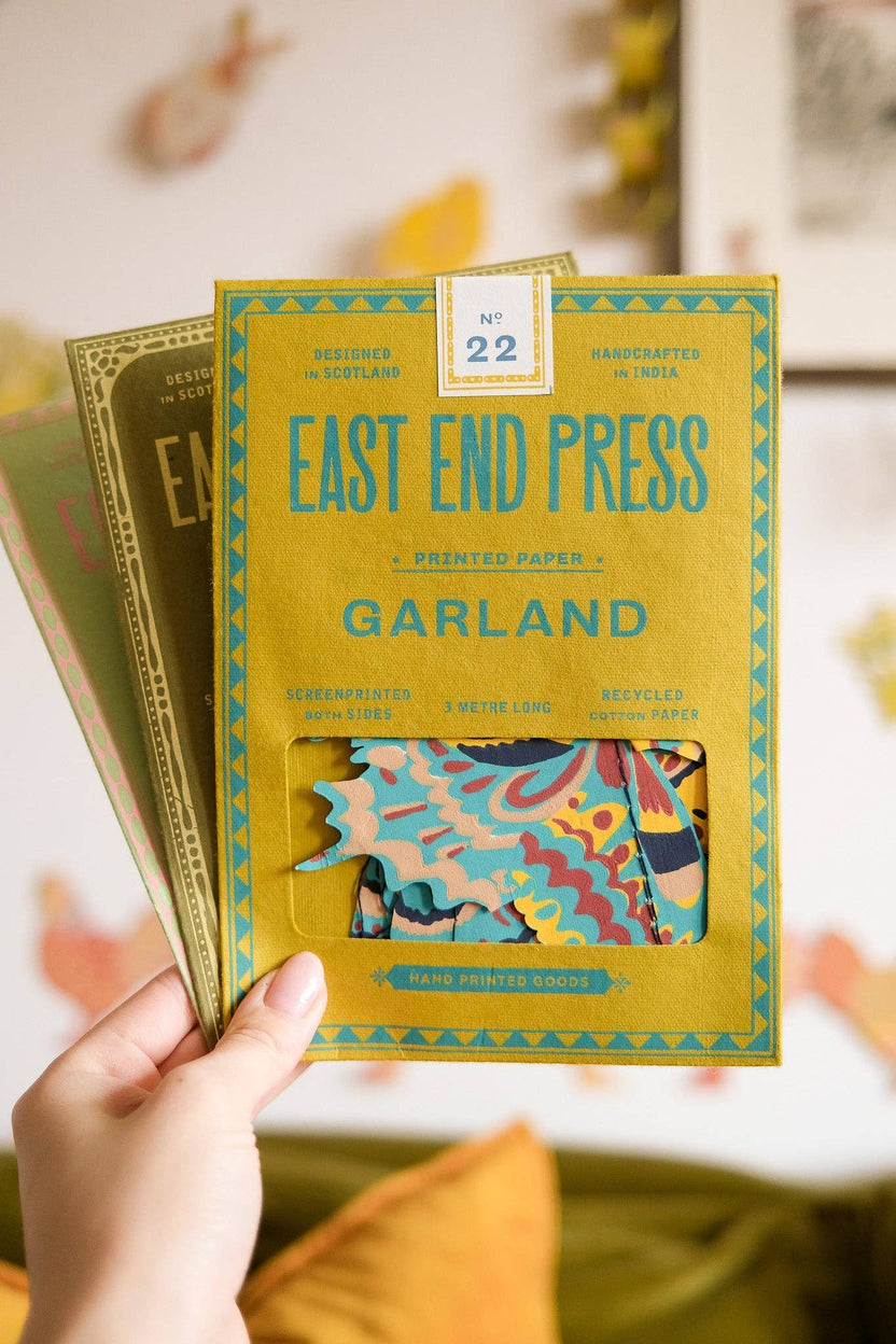 East End Press Moths Sewn Garland with colorful hand screen printed British moths