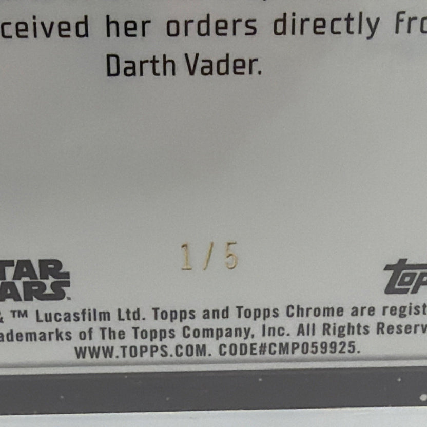Close-up of Fifth Brother Topps Chrome Star Wars card showing serial number 1/5