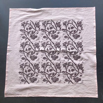 blackberry print bandana, hand printed cotton bandana, screen printed nature bandana, Solstice Handmade bandana, oversized lightweight bandana, eco friendly cotton scarf, small batch botanical textile, bramble bandana