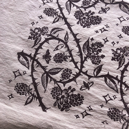 blackberry print bandana, hand printed cotton bandana, screen printed nature bandana, Solstice Handmade bandana, oversized lightweight bandana, eco friendly cotton scarf, small batch botanical textile, bramble bandana