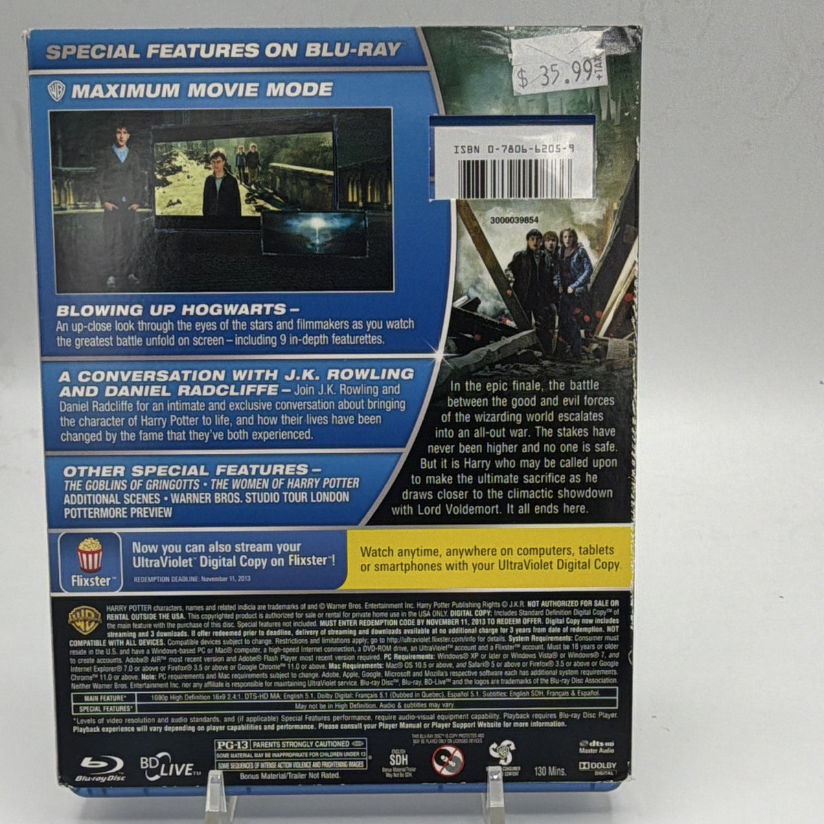 Back of Harry Potter and the Deathly Hallows Part 2 Blu-ray and DVD case
