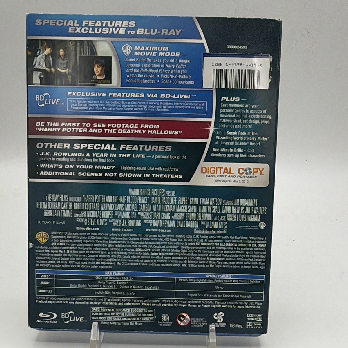 Back of Harry Potter and the Half-Blood Prince Blu-ray and DVD case
