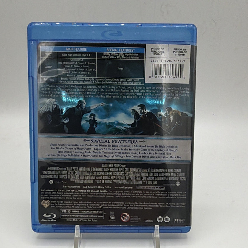 Back of Harry Potter and the Order of the Phoenix Blu-ray case