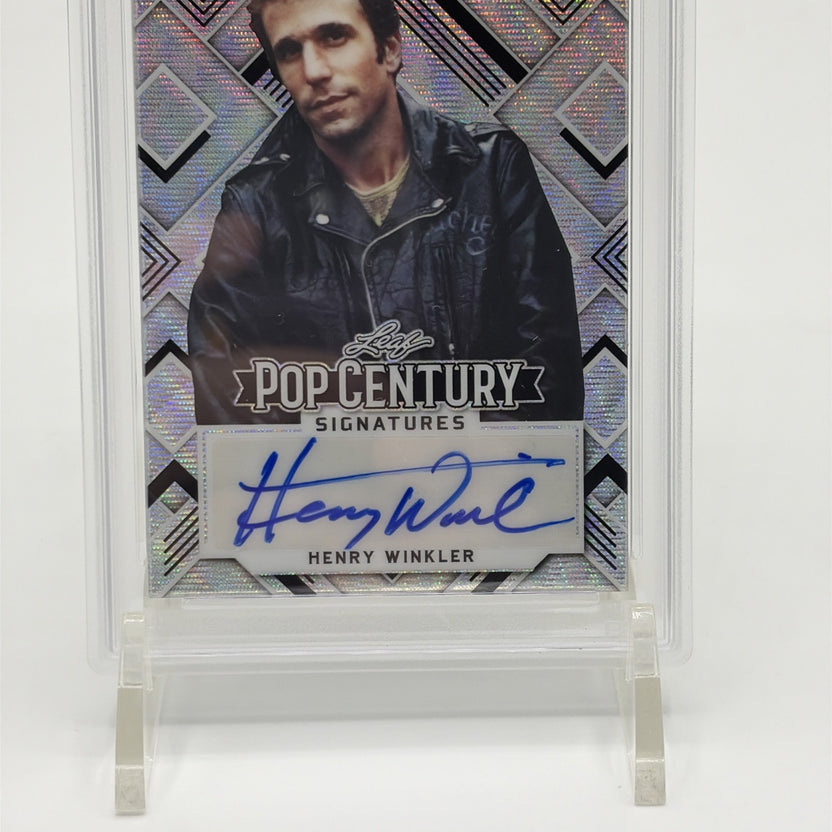 PSA grading label showing 2022 Leaf Metal Pop Century Henry Winkler Silver Wave Auto graded NM-MT 8 and Auto 8.
