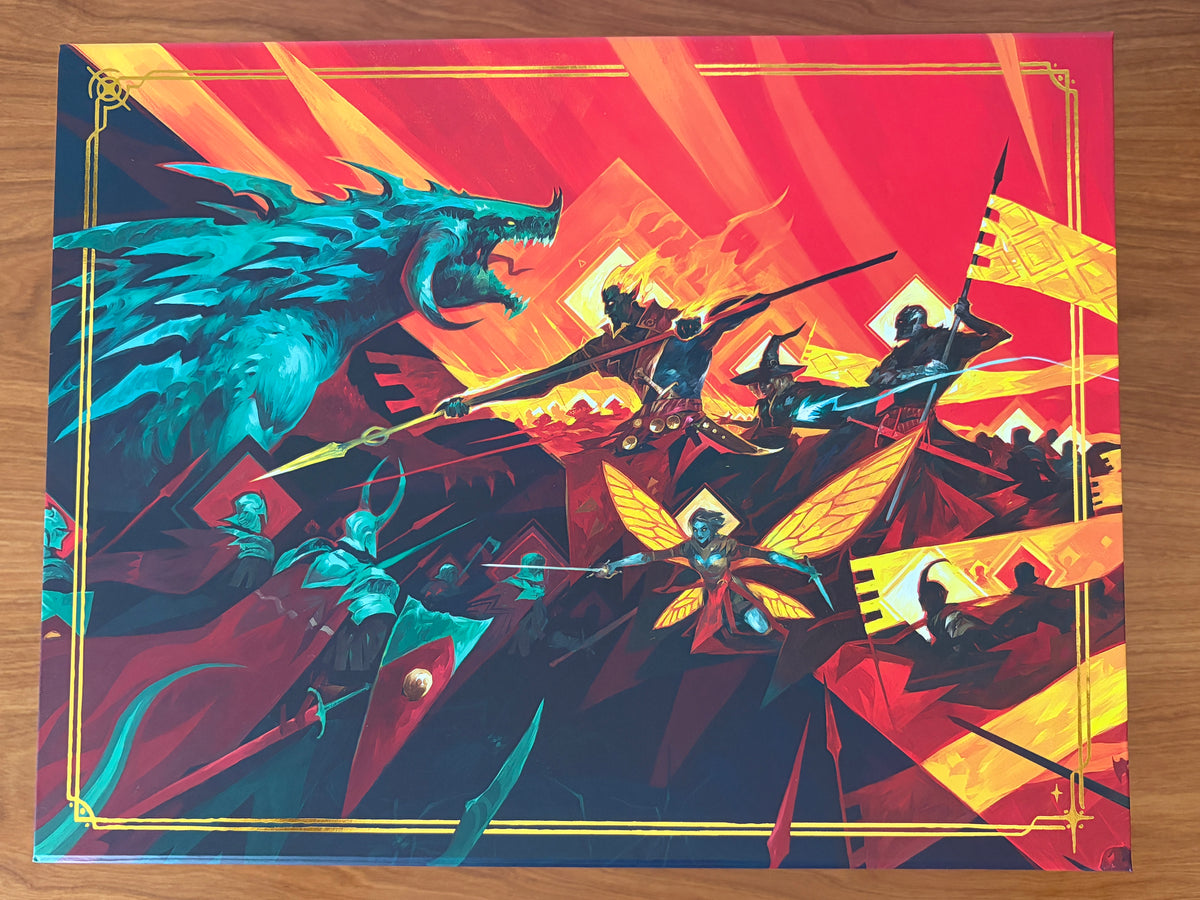 Top-down view of the Daggerheart Hope & Fear Deluxe Edition collector's box featuring vibrant fantasy artwork.
