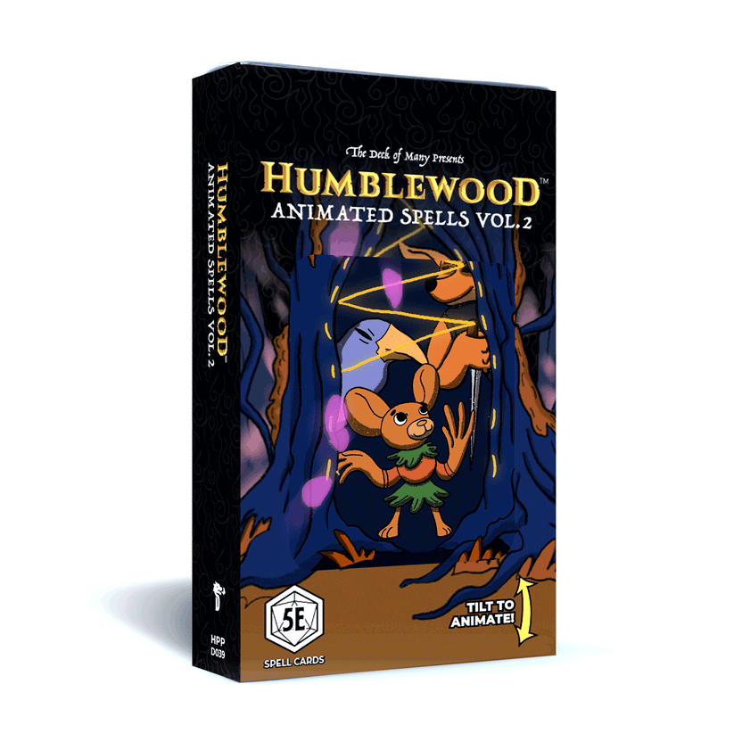 Humblewood Animated Spells Volume 2, Animated Spell Cards Humblewood Vol 2, Hit Point Press spell cards, 5e reference cards, Briar Bastion card, Metabolize card, Great Rhythm spells, fantasy RPG card set, Humblewood magic cards