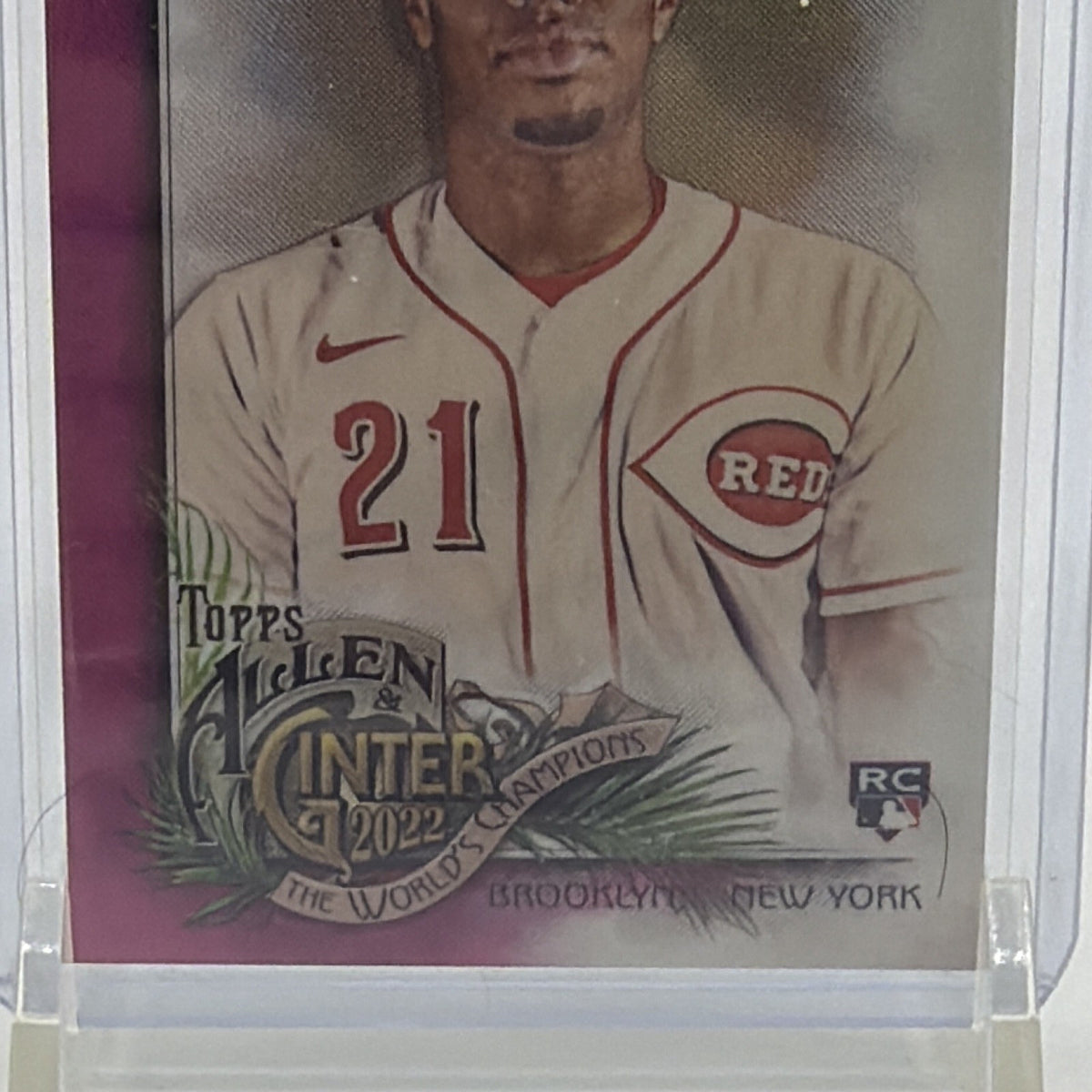 Front detail of Hunter Greene 2022 Allen & Ginter Chrome rookie Magenta Refractor #209