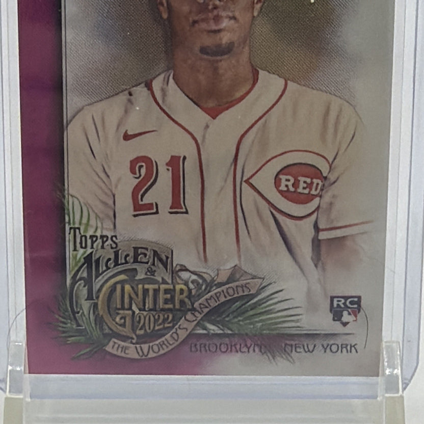 Front detail of Hunter Greene 2022 Allen & Ginter Chrome rookie Magenta Refractor #209