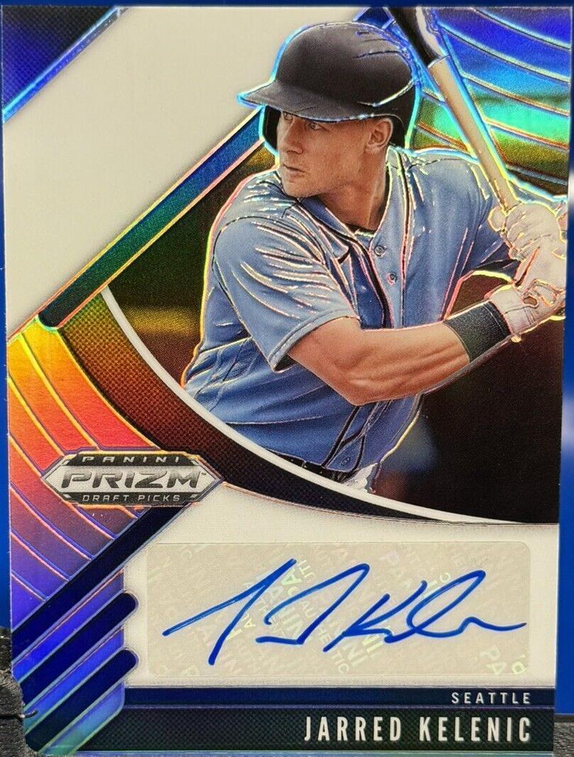 Full front view of Jarred Kelenic 2020 Panini Prizm Draft Picks Silver Prizm autograph